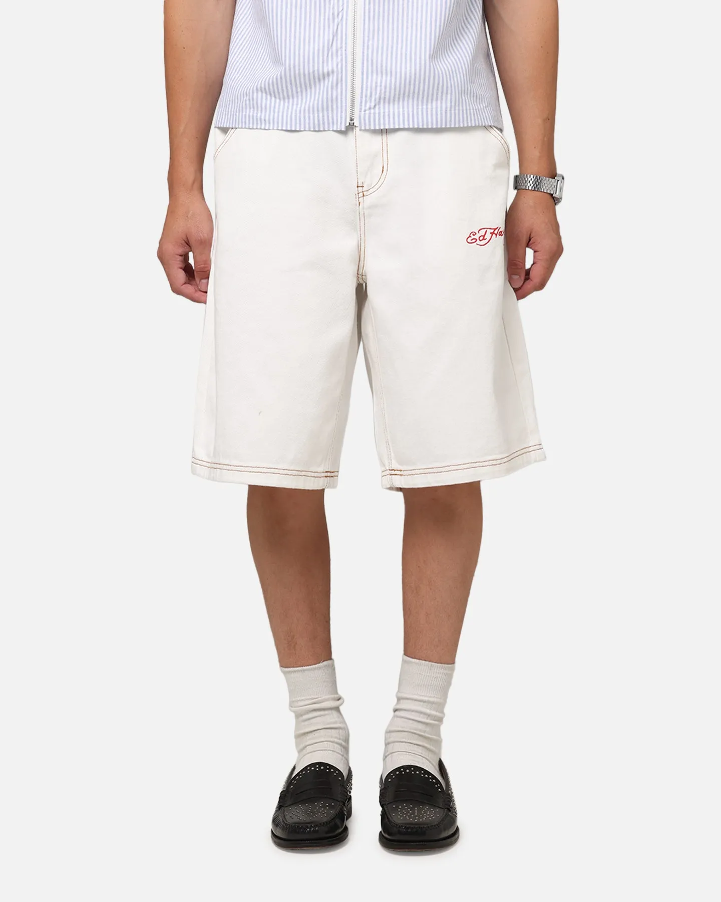 Ed Hardy Tiger Jorts Off White Decorative stitching