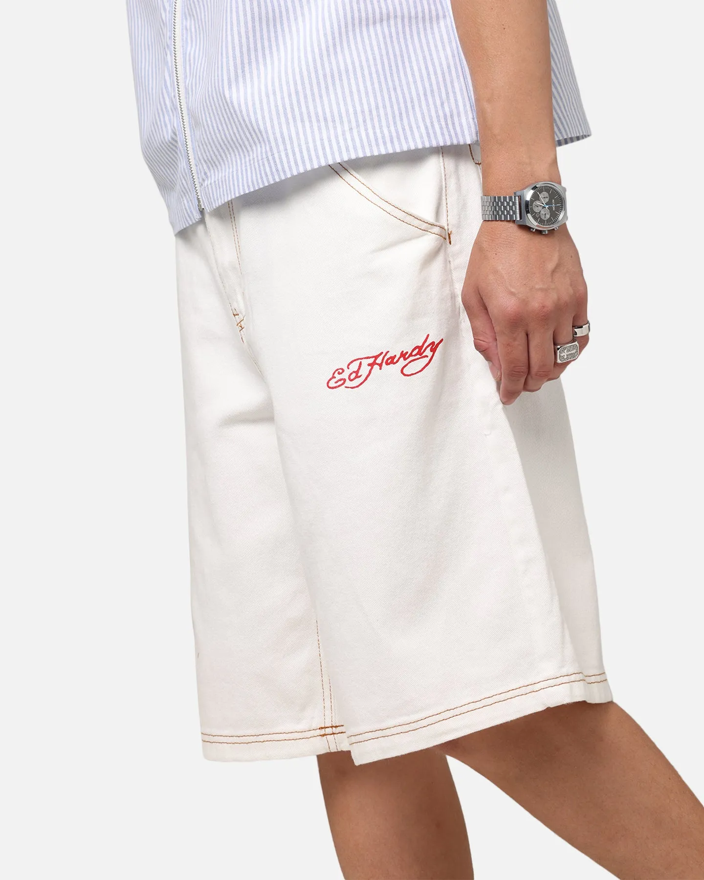 Ed Hardy Tiger Jorts Off White Timeless Utility