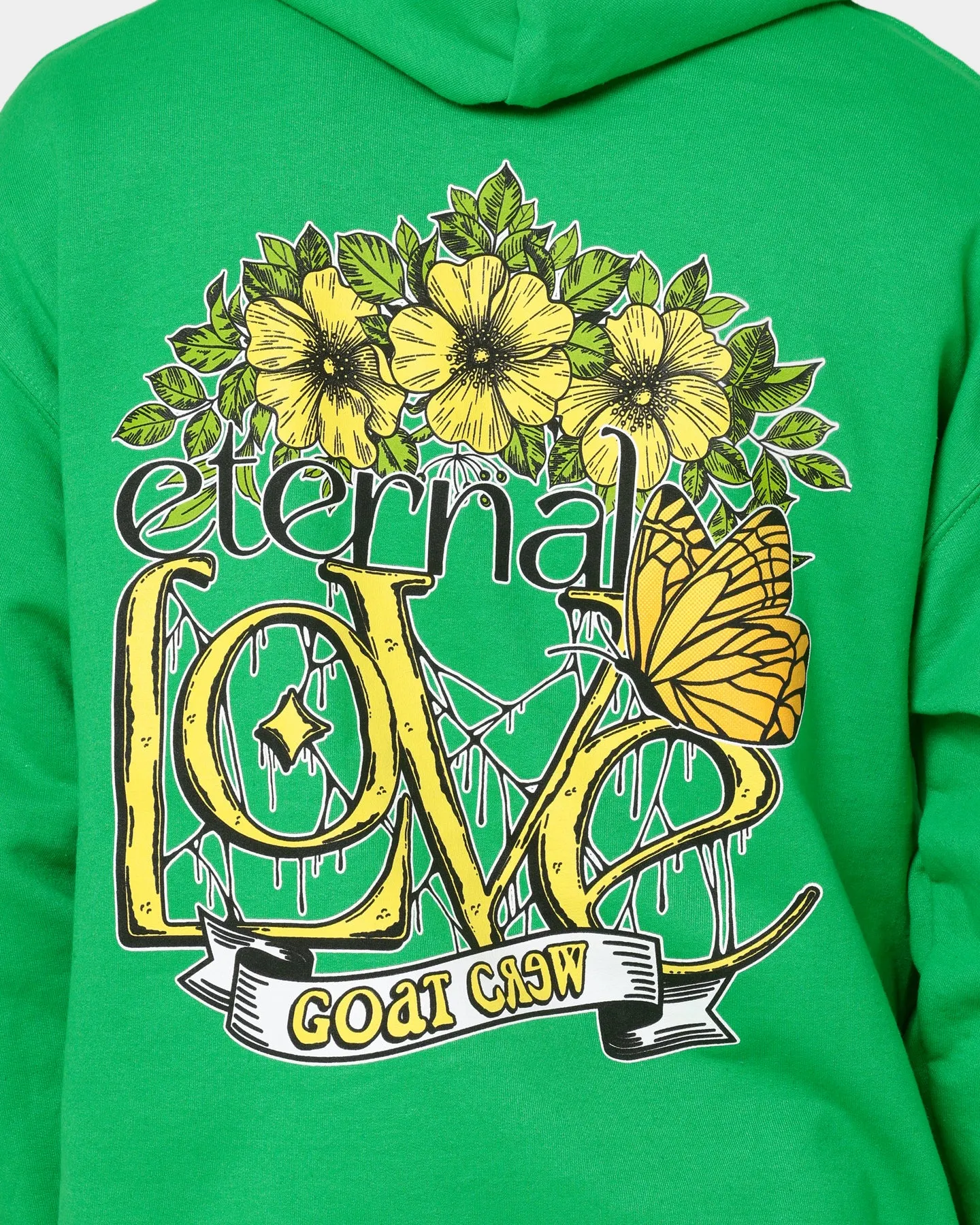 Printed Pattern Eco Conscious Dyes Goat Crew Eternal Love Hoodie Green