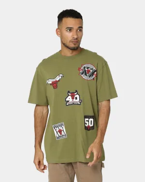 Sleek Fit Mitchell & Ness Chicago Bulls Flight T-Shirt Faded Olive