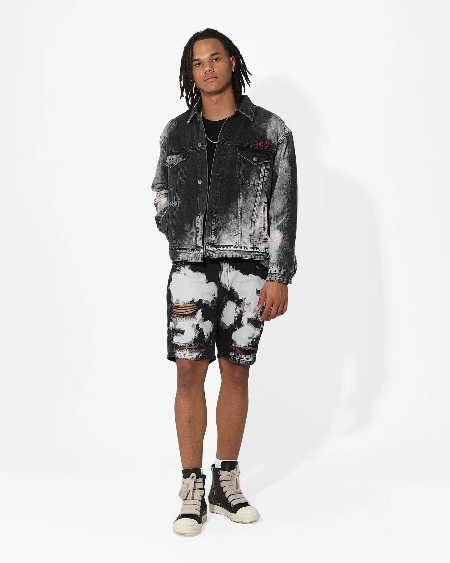 Running Gear Simple Vibe Saint Morta Splat Destroyer Denim Shorts Black/Grey