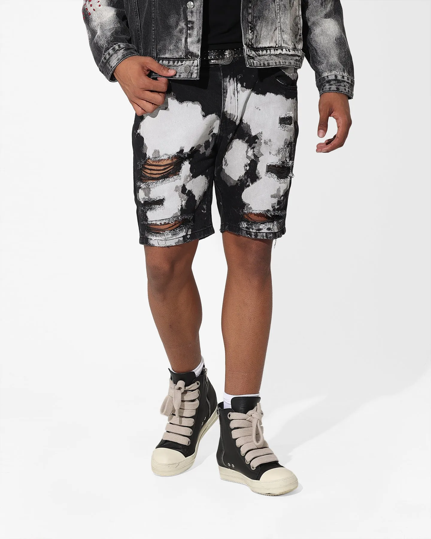 Saint Morta Splat Destroyer Denim Shorts Black/Grey Trend Essential Clean Mood