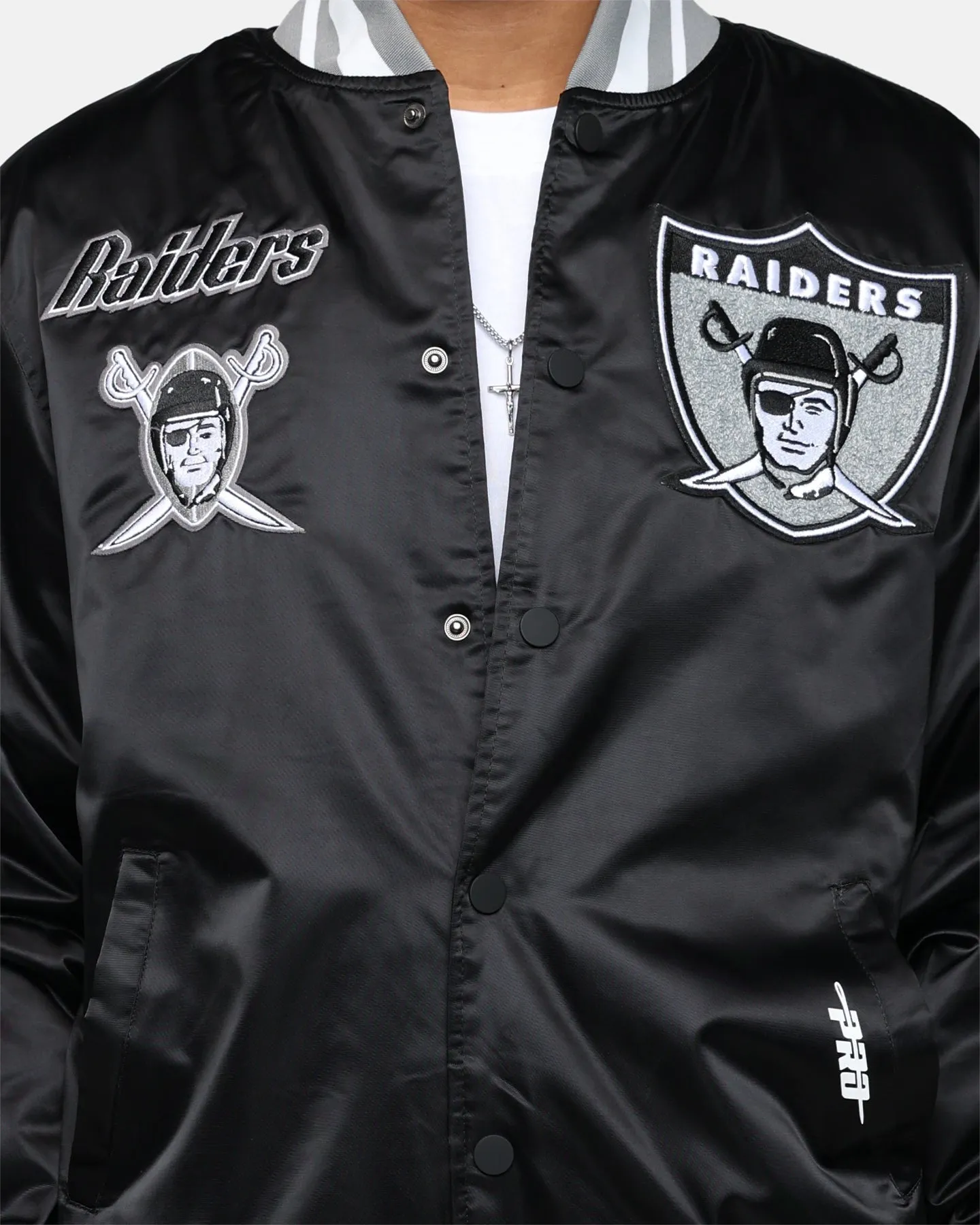 Pro Standard Las Vegas Raiders Satin Varsity Jacket Black/Grey Core Style YKK Zipper Quality