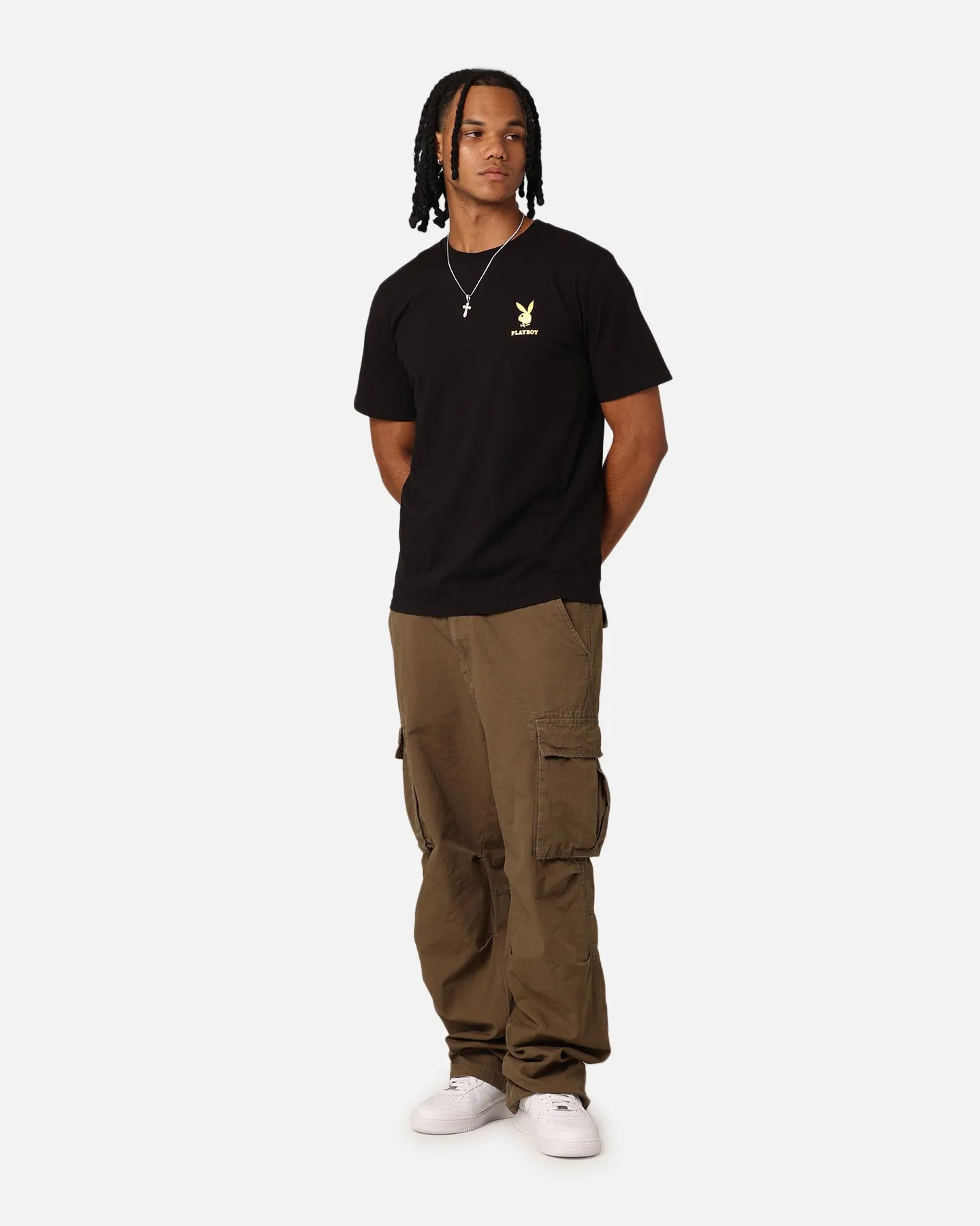 Raw Hem Finish Moisture Wicking Technology Playboy Linear Classic Bunny Stack T-Shirt Washed Black