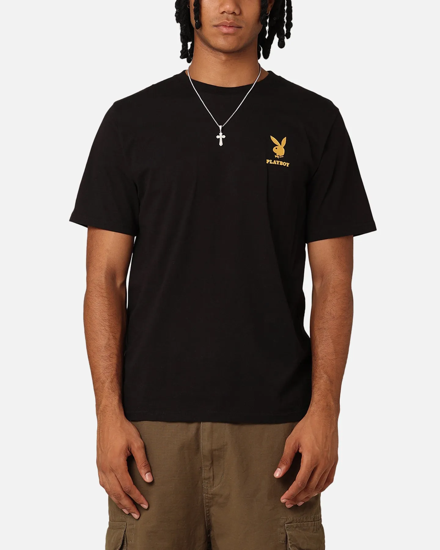 Playboy Linear Classic Bunny Stack T-Shirt Washed Black Non Irritating Tags