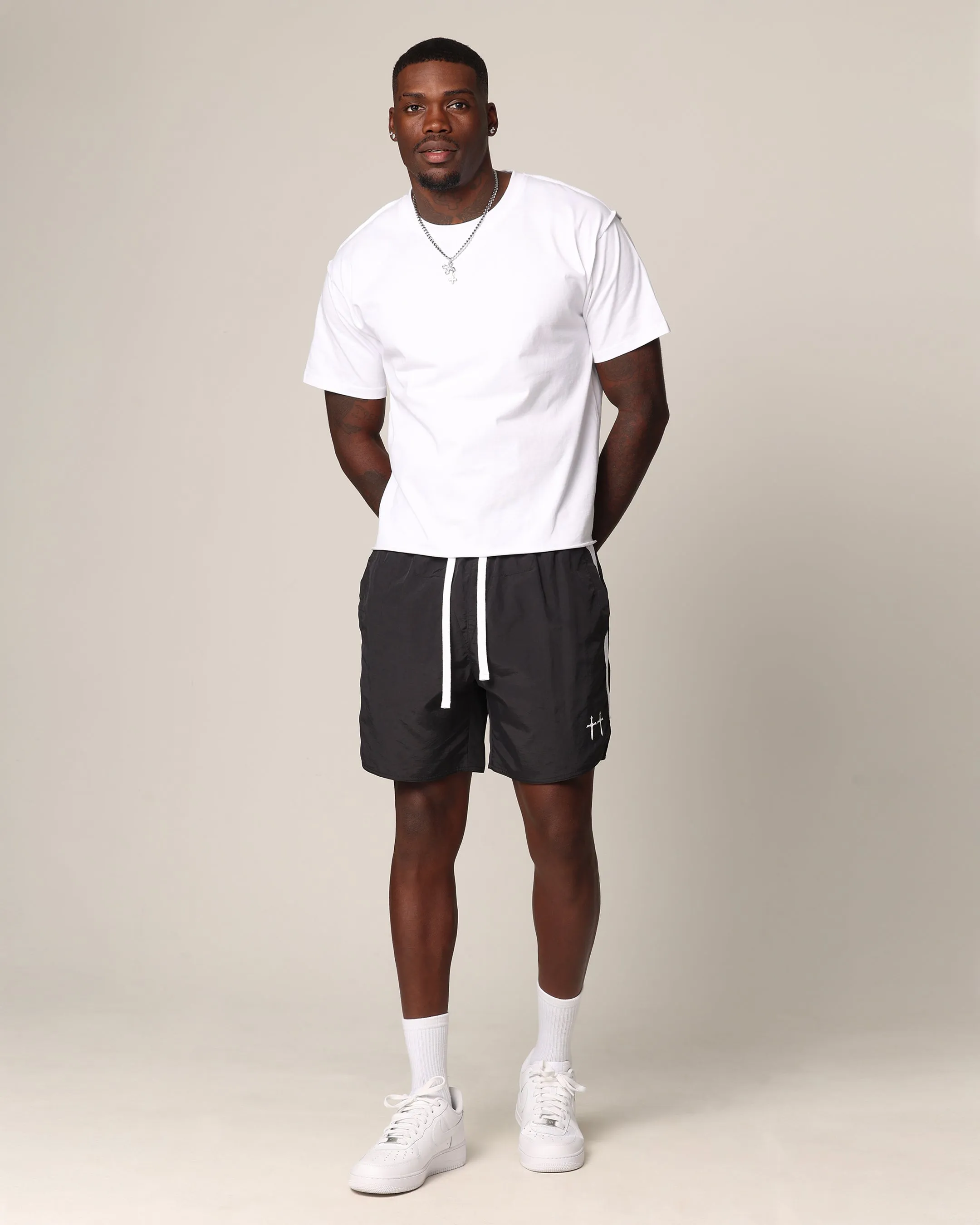 Saint Morta Relic Nylon Shorts Black/White Mesh Ventilation Zones Handmade