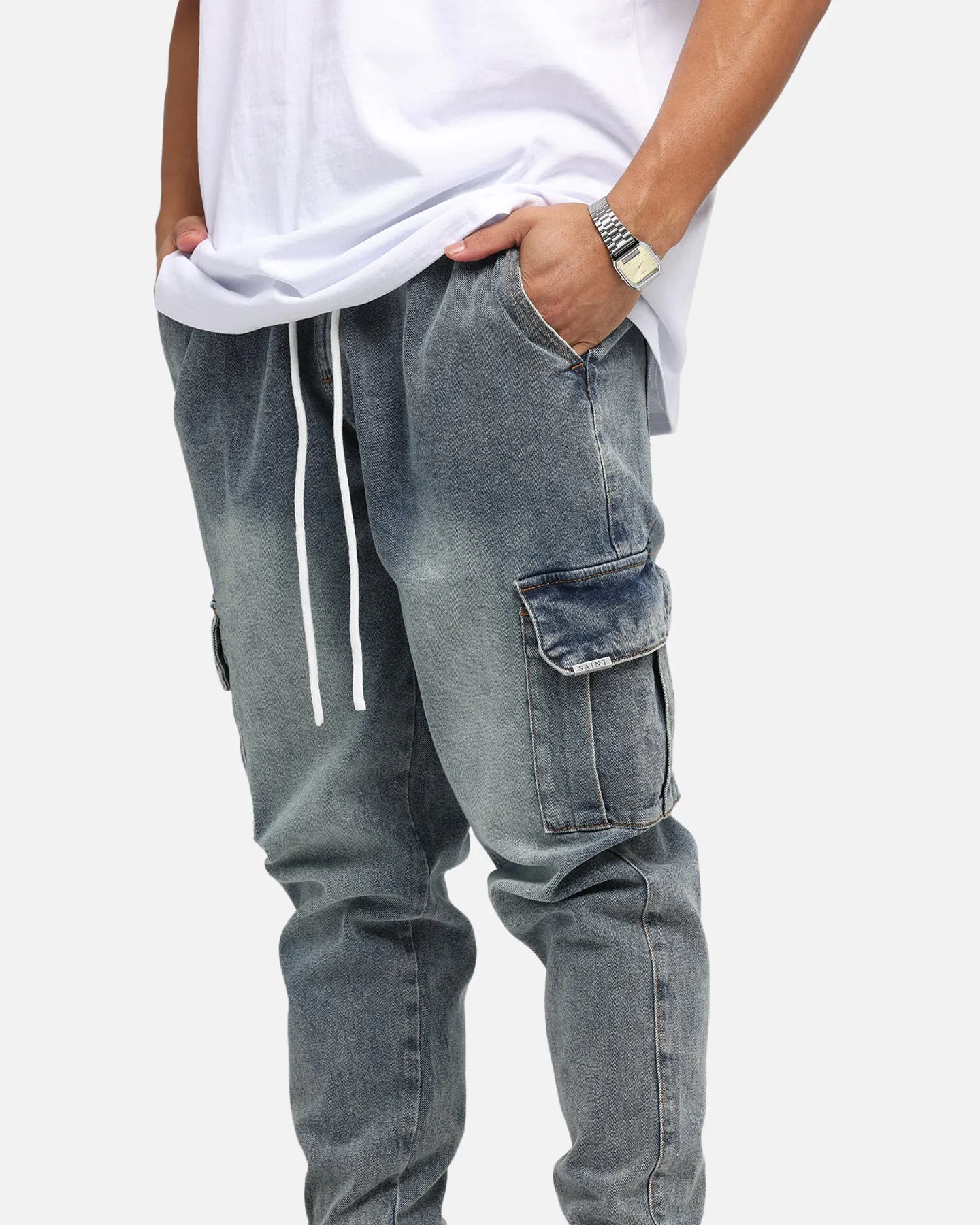 Saint Morta Gothic Cargo Joggers Dirty Denim Modern Utility Multipurpose Design