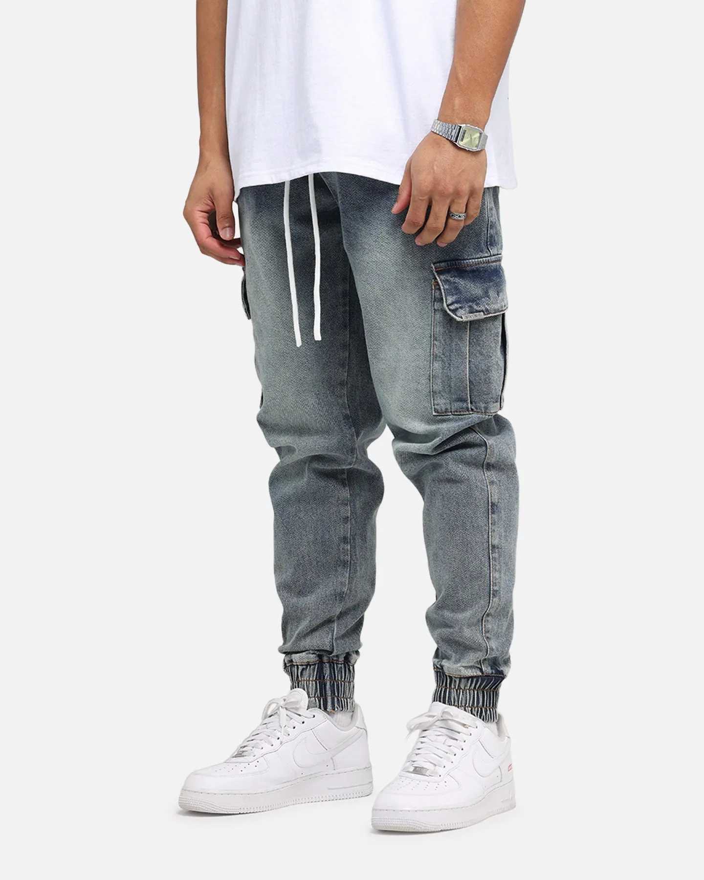 Breathable Design Urban Comfort Saint Morta Gothic Cargo Joggers Dirty Denim