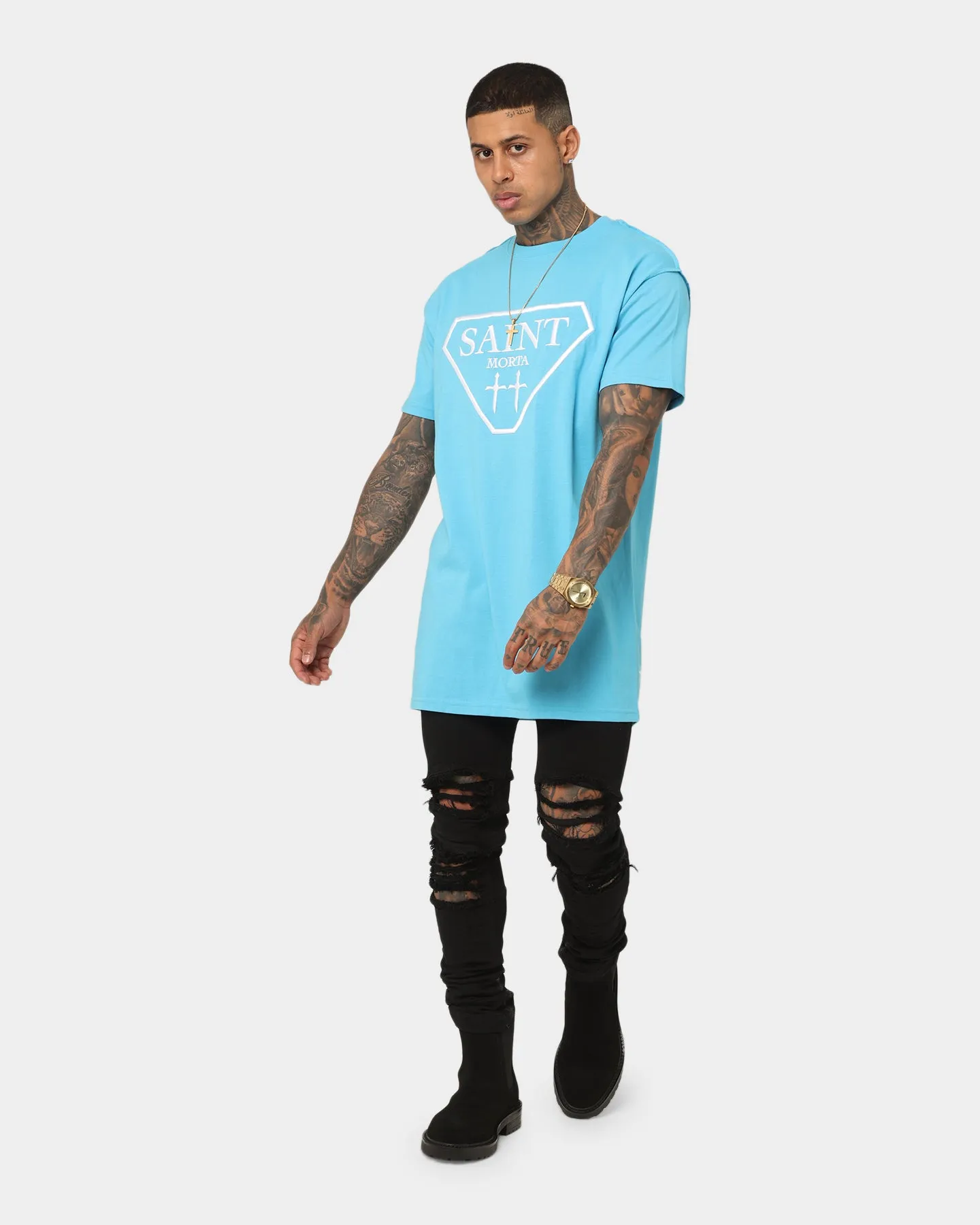 Basic Comfort TaglessDesign Saint Morta Liberty Lafayette T-Shirt Cyan