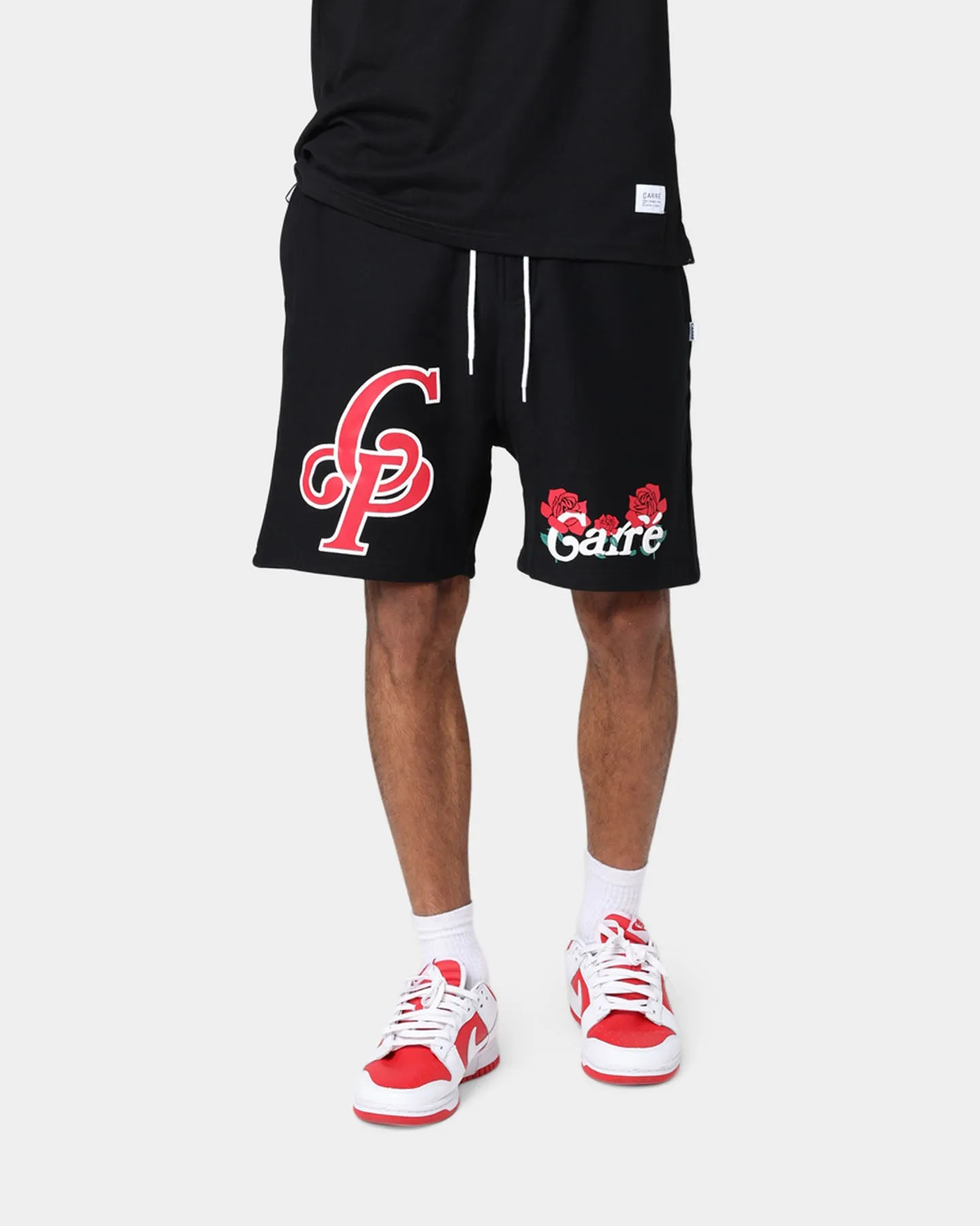 Carre Volle Rose Sweat Shorts Black Layered Hem Detail