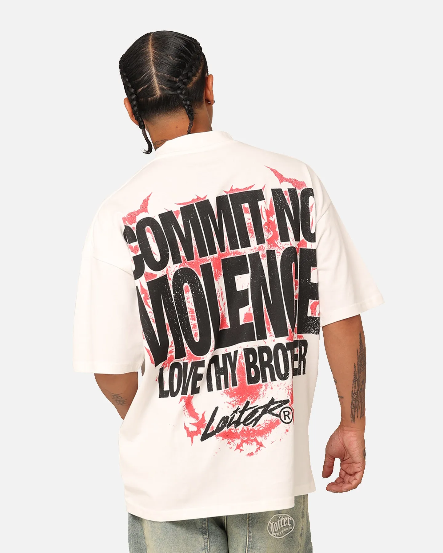 Loiter Dog Tag Oversized T-Shirt Off White Anti-pilling Prom
