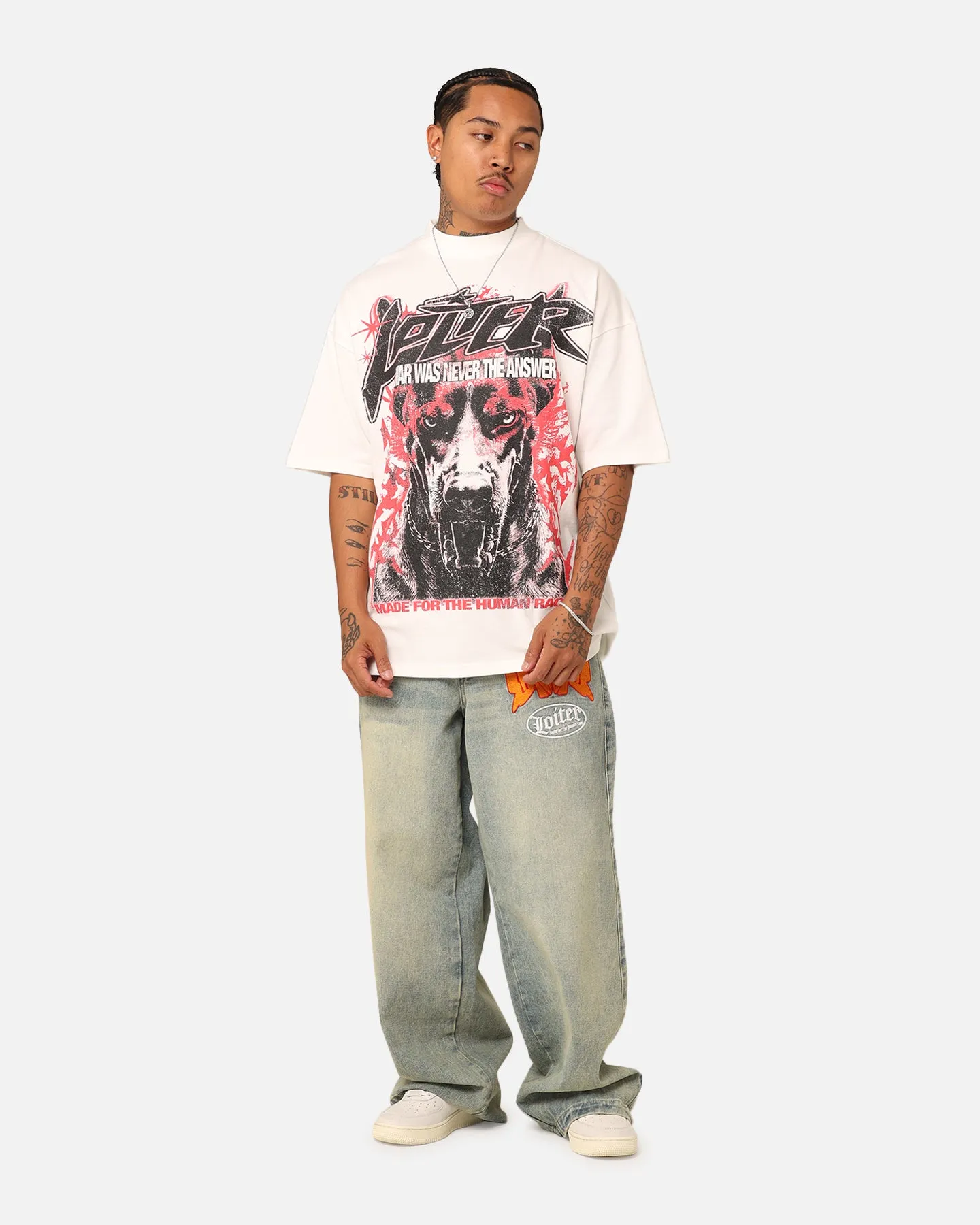 Casual Essential Loiter Dog Tag Oversized T-Shirt Off White