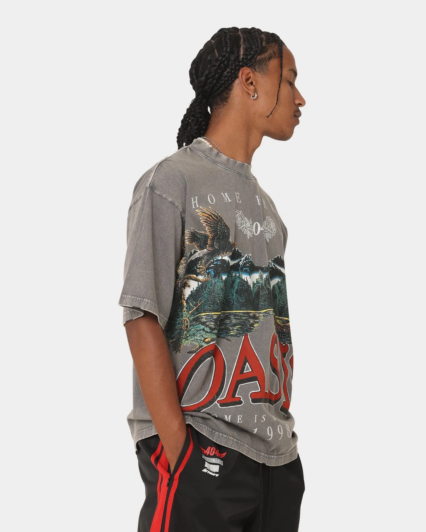 404 Oasis Vintage T-Shirt Charcoal TexturedWeavePattern