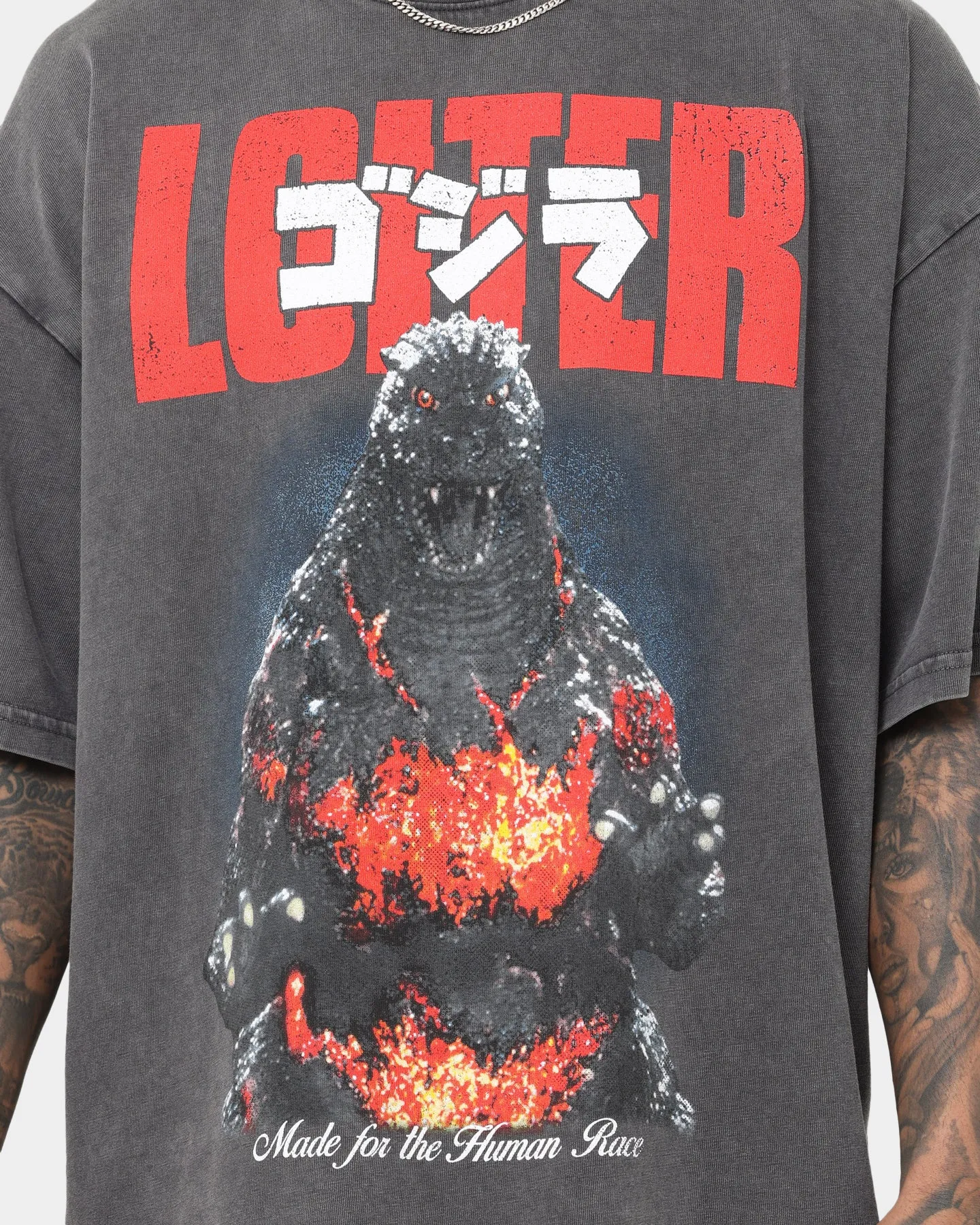 Informal charm Loiter X Godzilla Godzilla Vintage T-Shirt Charcoal