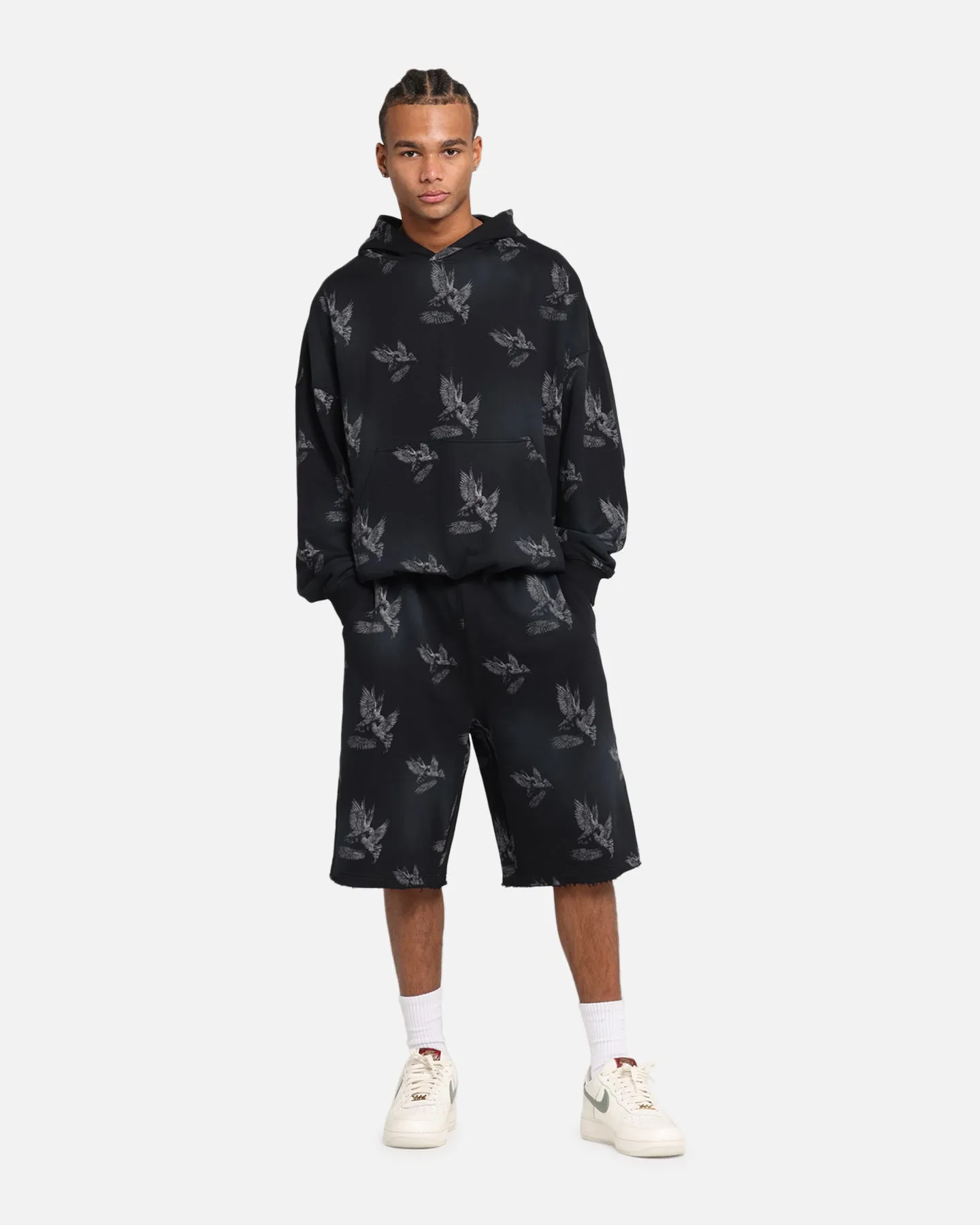 Peace Glow Saint Morta Doves Baggy Sweat Shorts Vintage Black