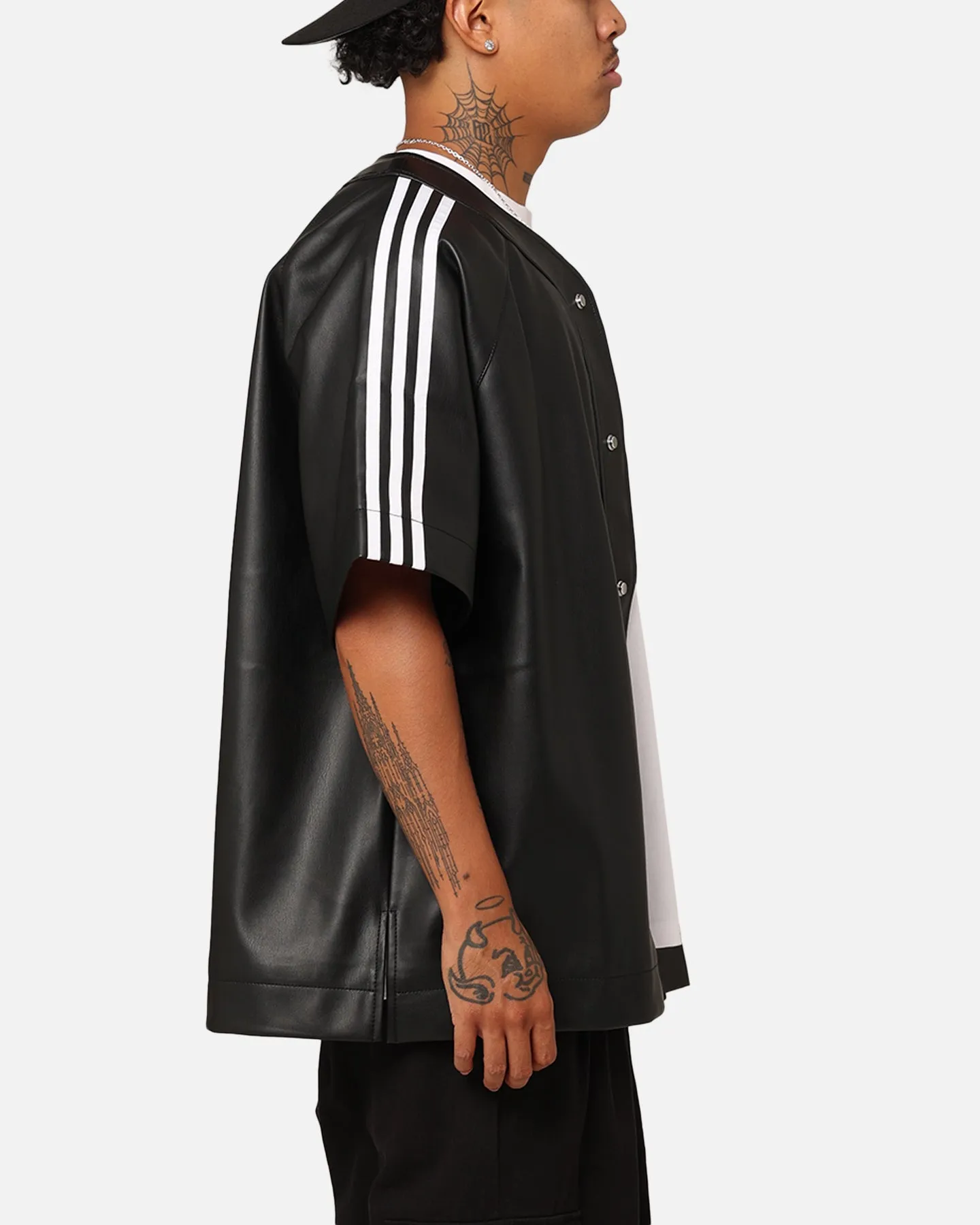 Playful Prints Ultra Soft Finish Adidas Faux Leather Adicolour 3-Stripes Baseball T-Shirt Black