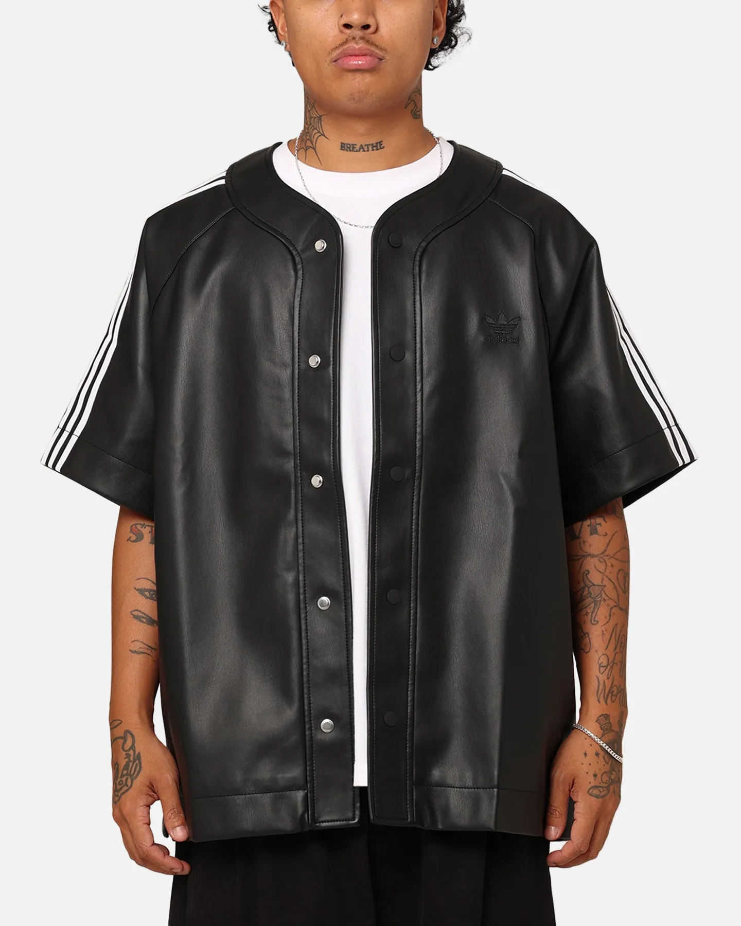 Adidas Faux Leather Adicolour 3-Stripes Baseball T-Shirt Black Casual Chic Look