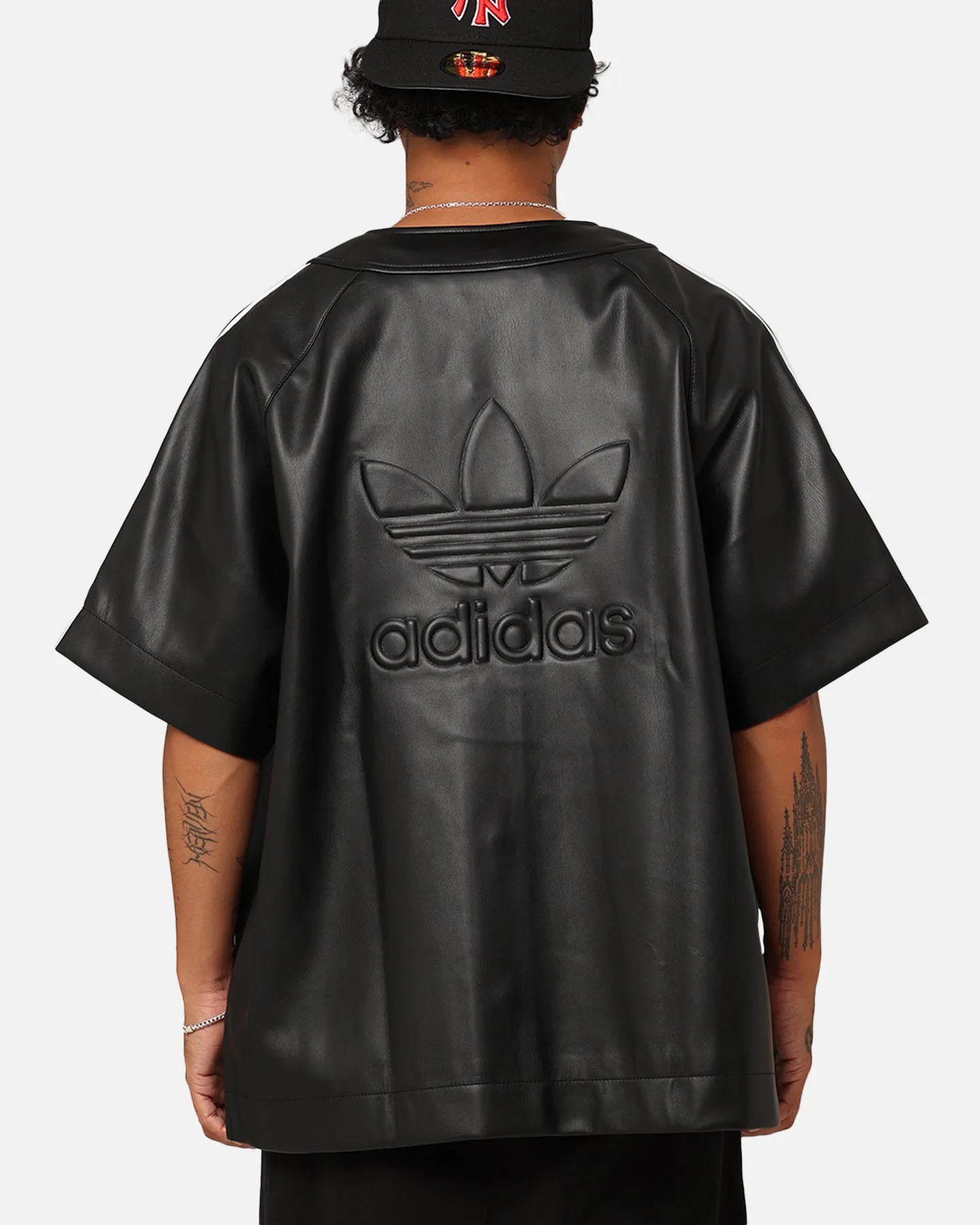 Odor Resistant Material Adidas Faux Leather Adicolour 3-Stripes Baseball T-Shirt Black