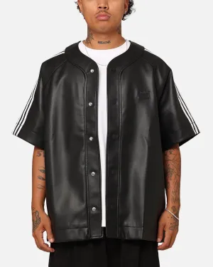 Adidas Faux Leather Adicolour 3-Stripes Baseball T-Shirt Black Casual Chic Look