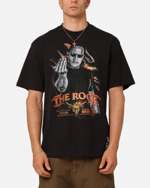 safe for skin Heather Texture Finish Mitchell & Ness X WWE Dwayne "The Rock" Johnson Team Bring It T-Shirt Overdyed Black