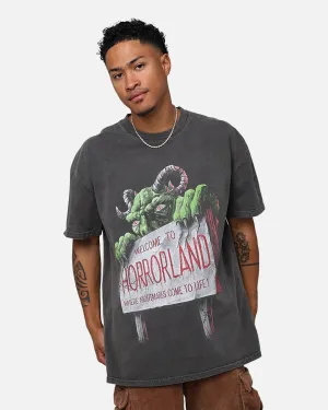 Layered Sleeve Stylish Casual American Thrift X Goosebumps Horrorland Heavyweight T-Shirt Black Wash
