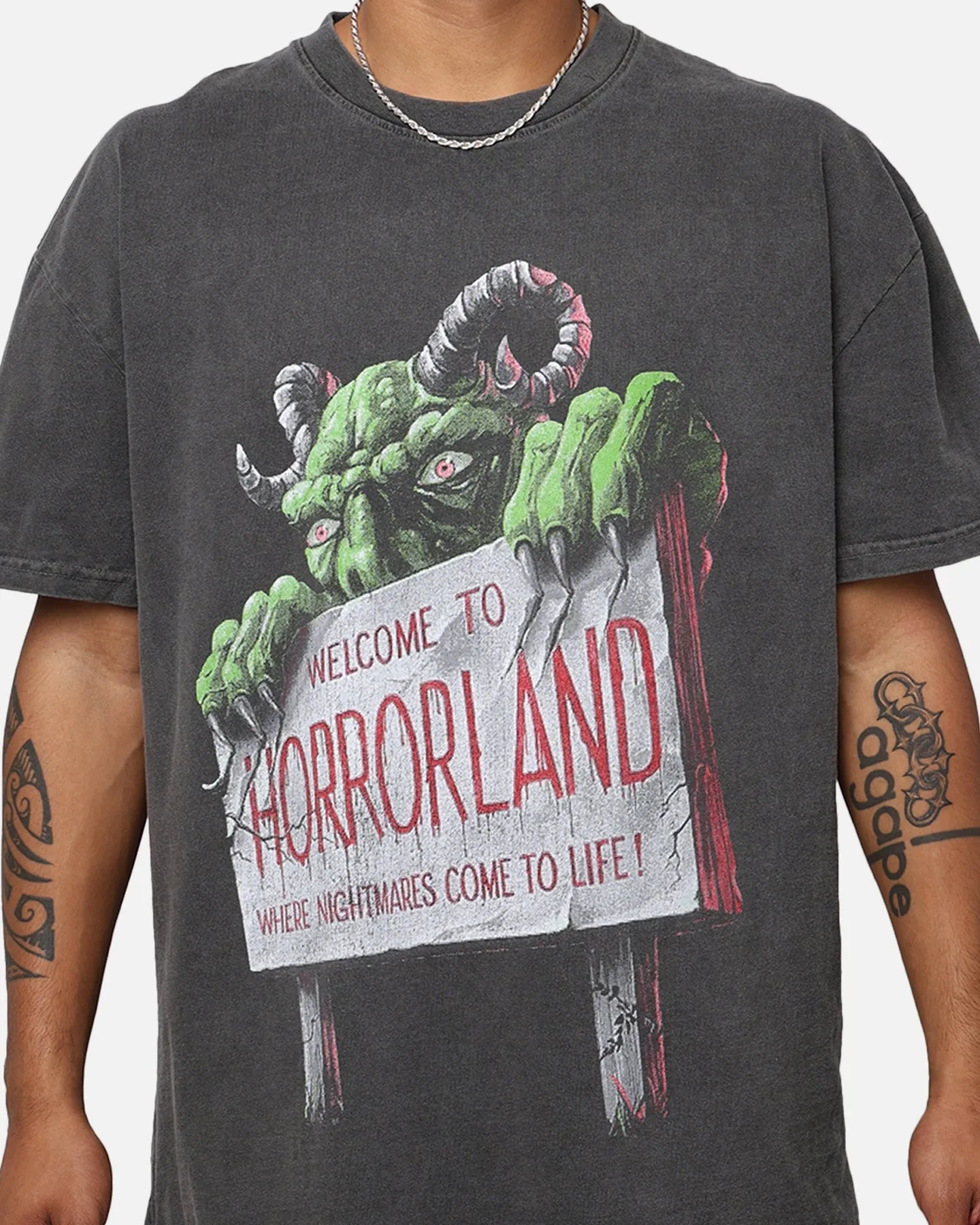 American Thrift X Goosebumps Horrorland Heavyweight T-Shirt Black Wash tall size