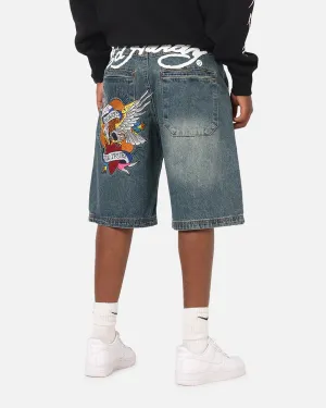 Ed Hardy Brave Hearts Jorts Washed Indigo Everyday Style